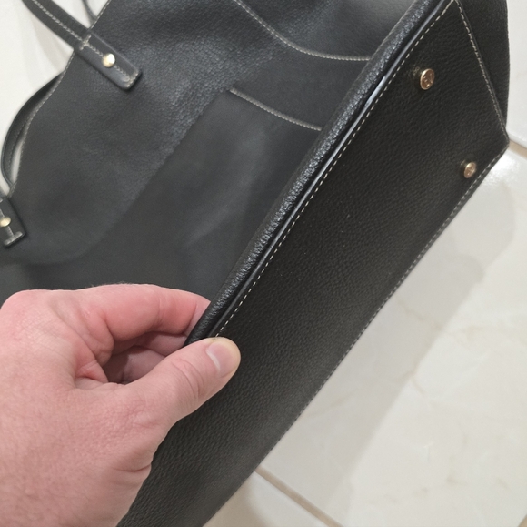 Francis Valentine Black Leather Tote Carryall Travel Minimalist With Pouch - Picture 3 of 7